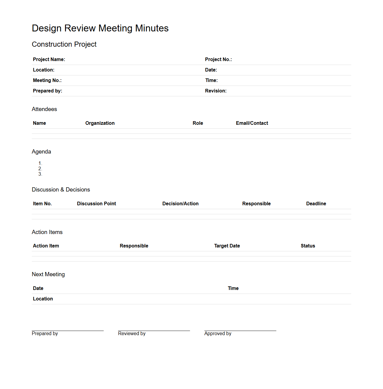 Design Review Meeting Minutes for Construction Projects