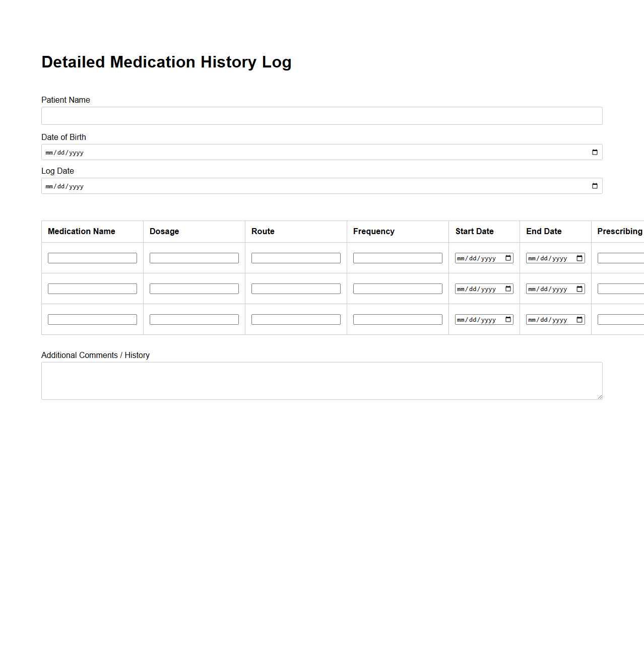 Detailed Medication History Log