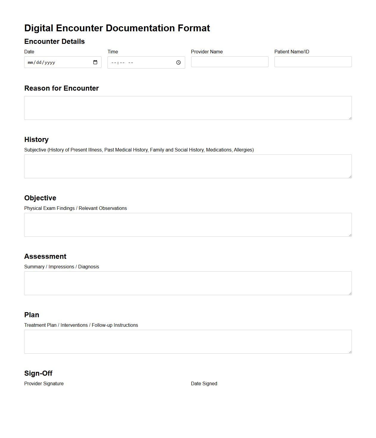 Digital Encounter Documentation Format