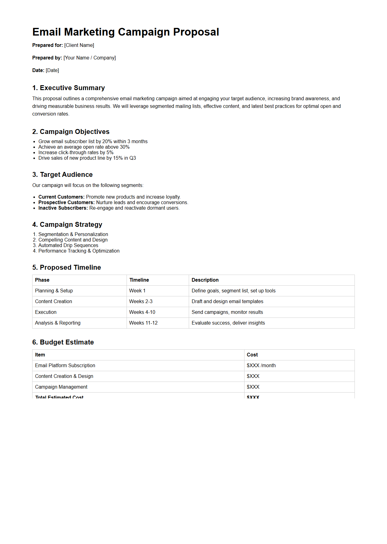 Email Marketing Campaign Proposal Example