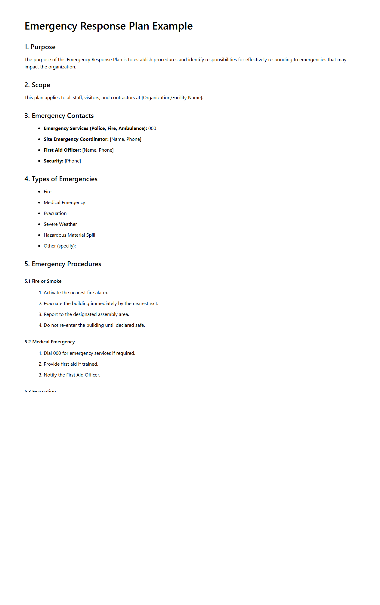 Emergency Response Plan Example