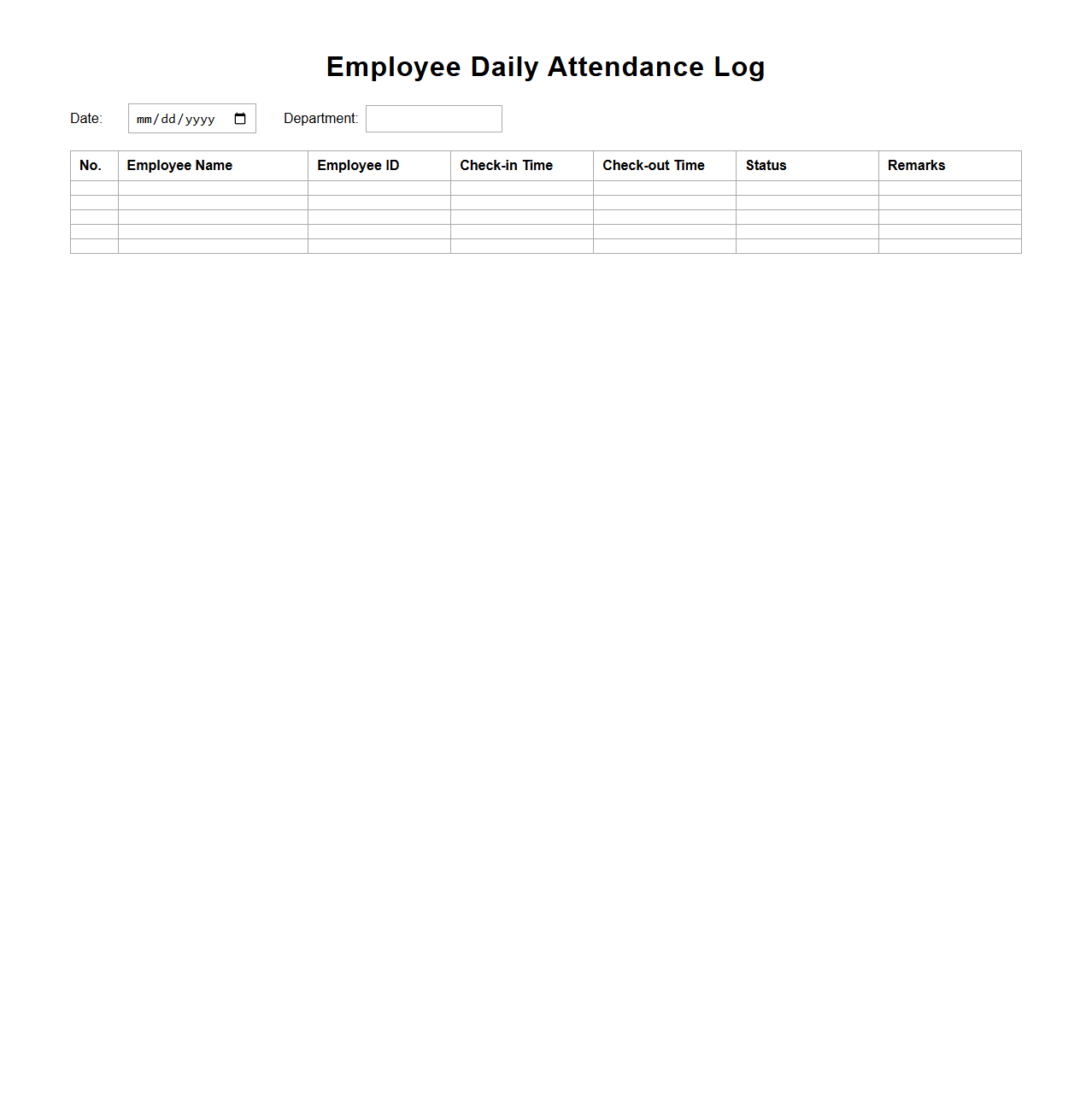 Employee Daily Attendance Log Template