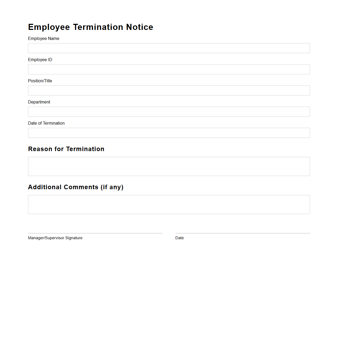 Employee Termination Notice Template