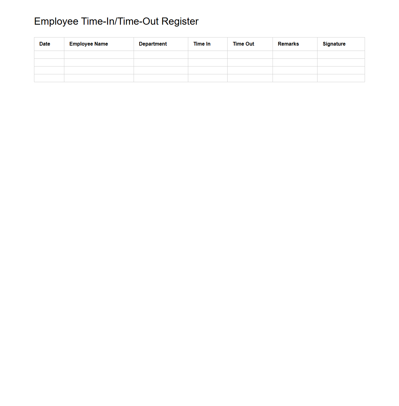 Employee Time-In/Time-Out Register Sample