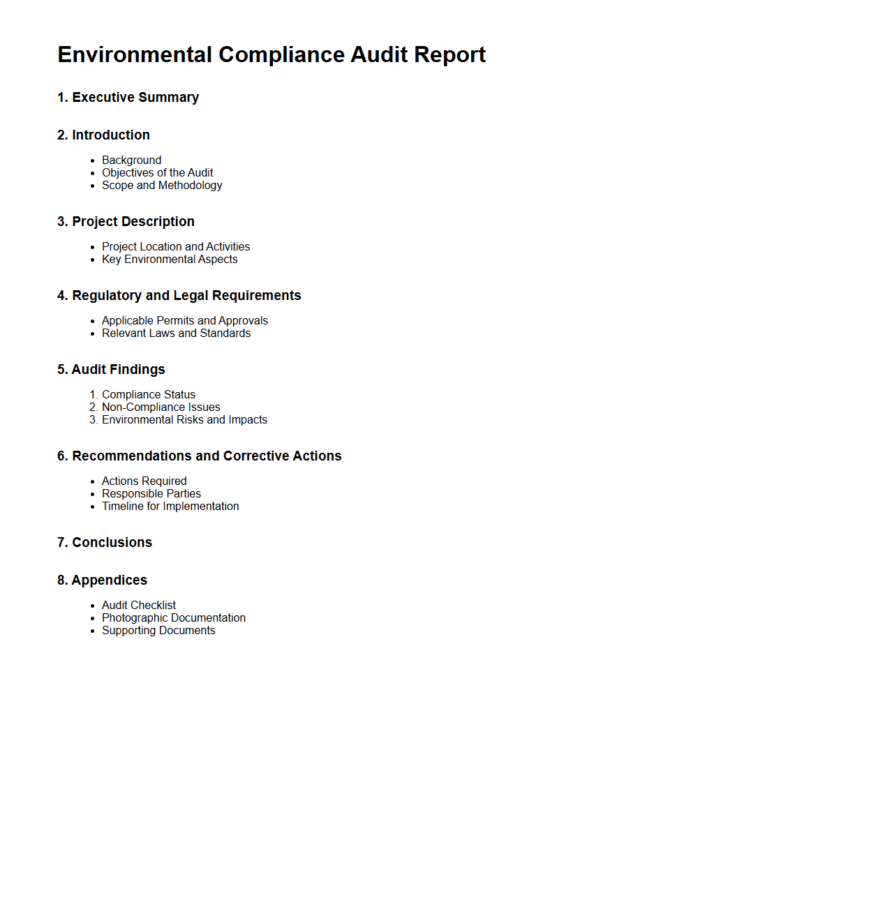 Environmental Compliance Audit Report Structure for Consultants