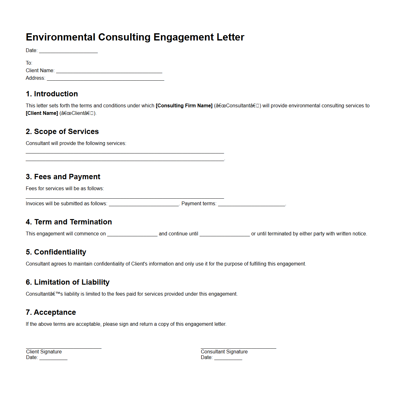 Environmental Consulting Engagement Letter Template