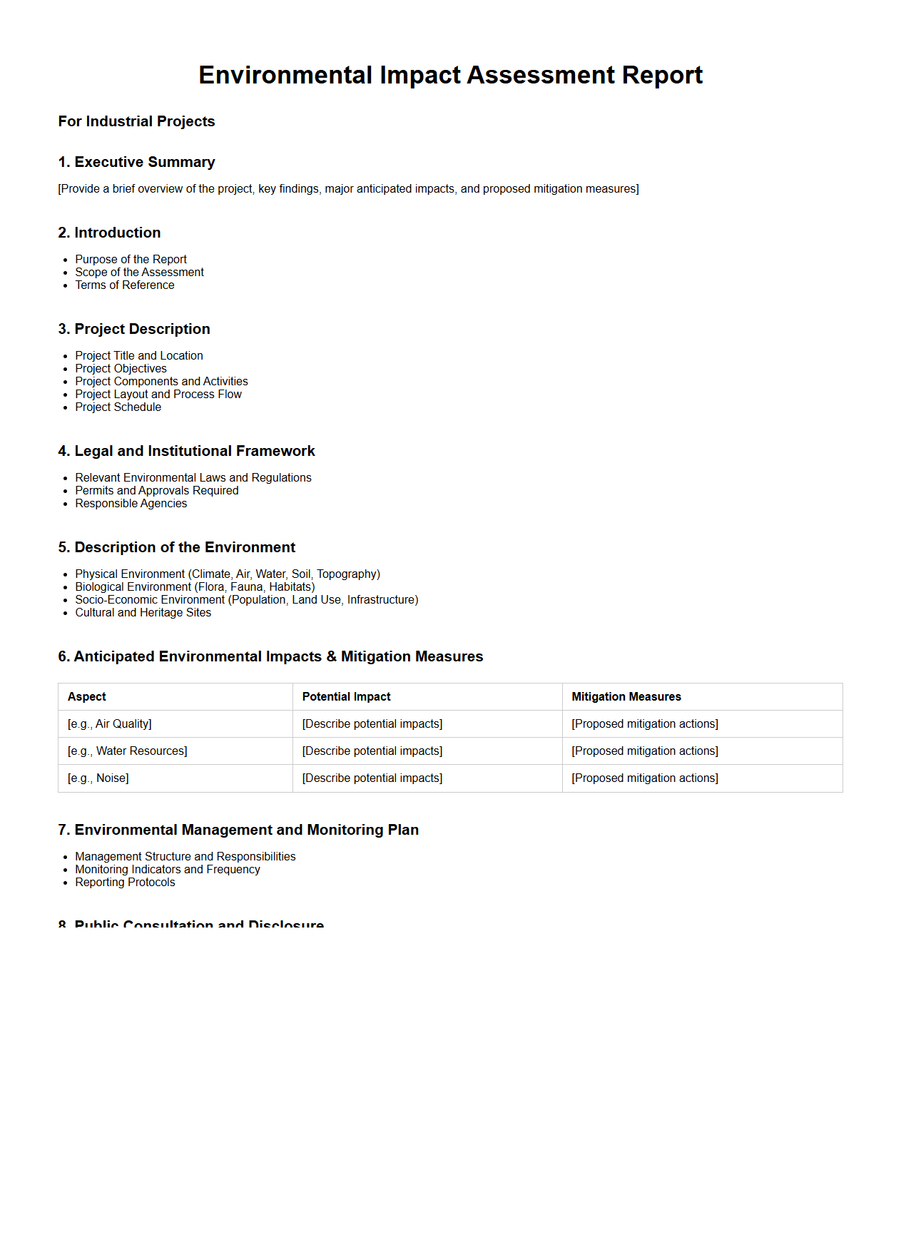 Environmental Impact Assessment Report Template for Industrial Projects