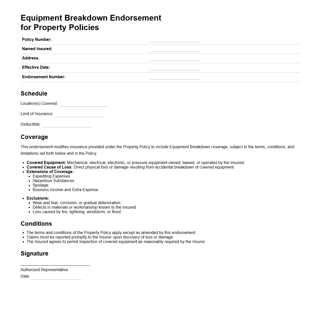 Equipment Breakdown Endorsement for Property Policies