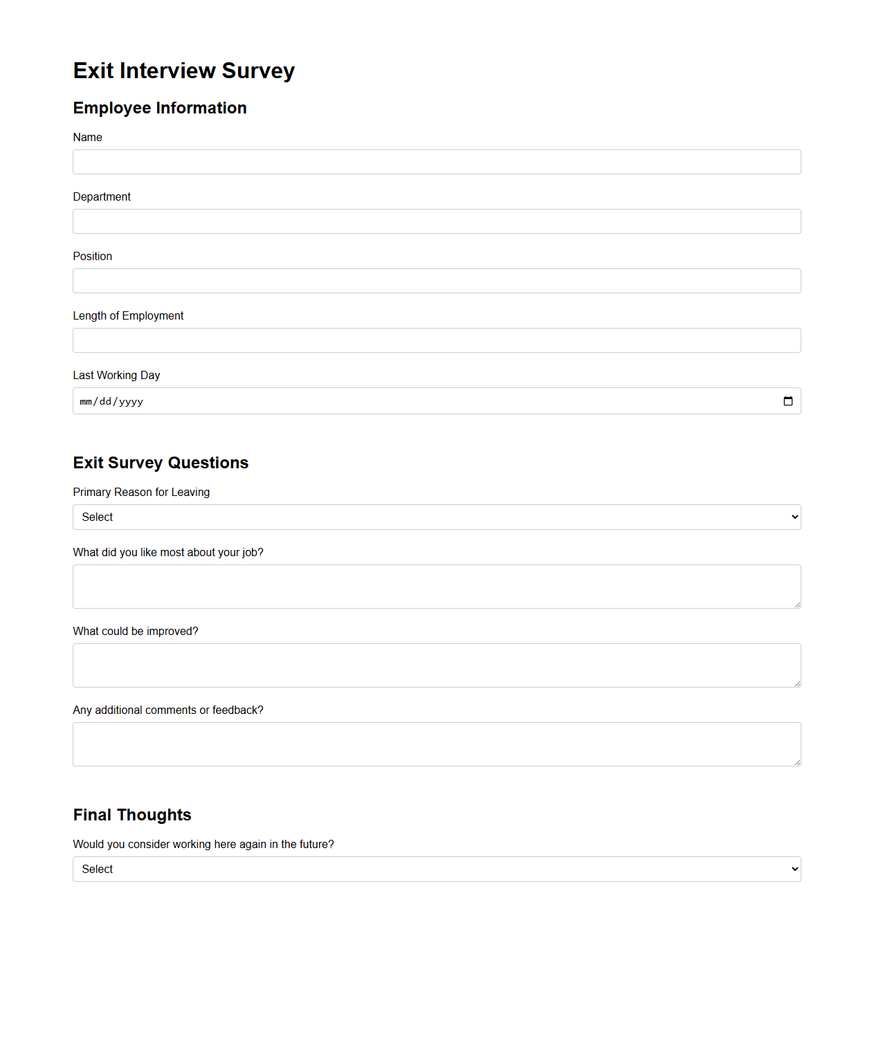 Exit Interview Survey for Resigning Employees