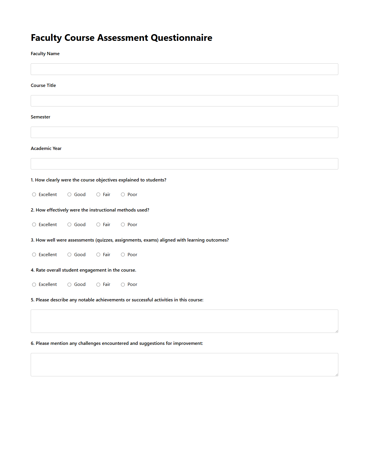 Faculty Course Assessment Questionnaire