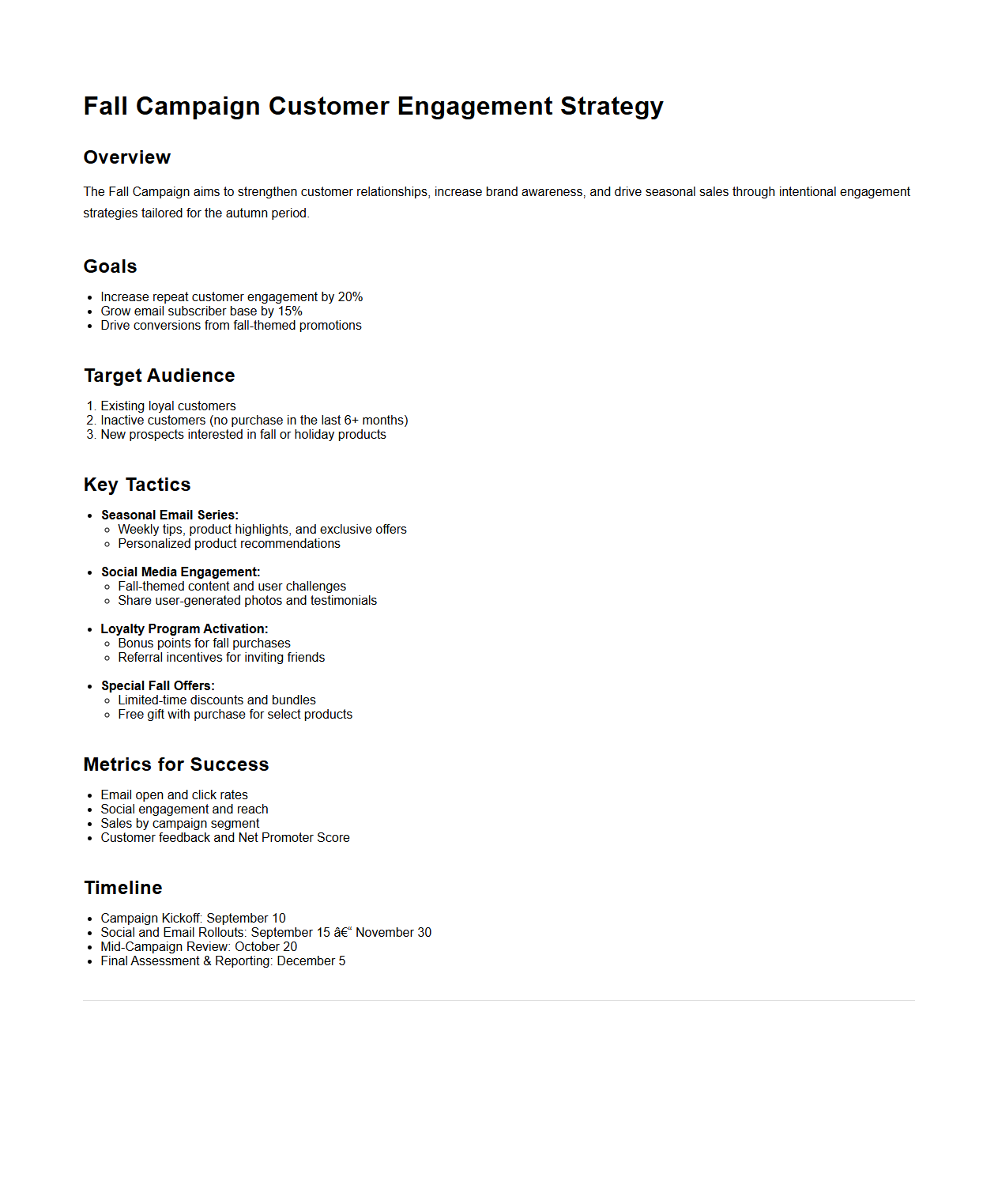 Fall Campaign Customer Engagement Strategy Sample
