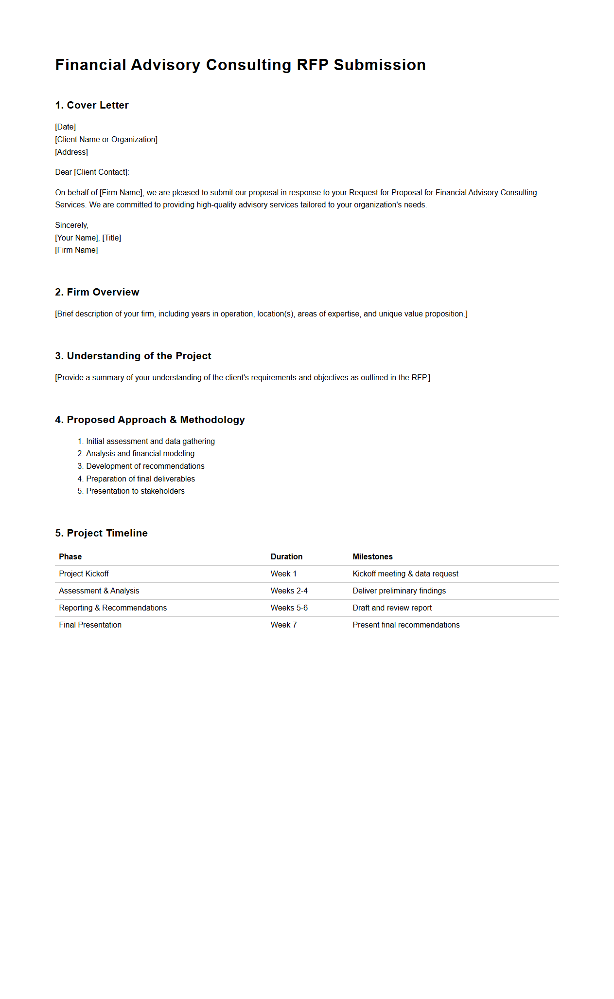 Financial Advisory Consulting RFP Submission Sample