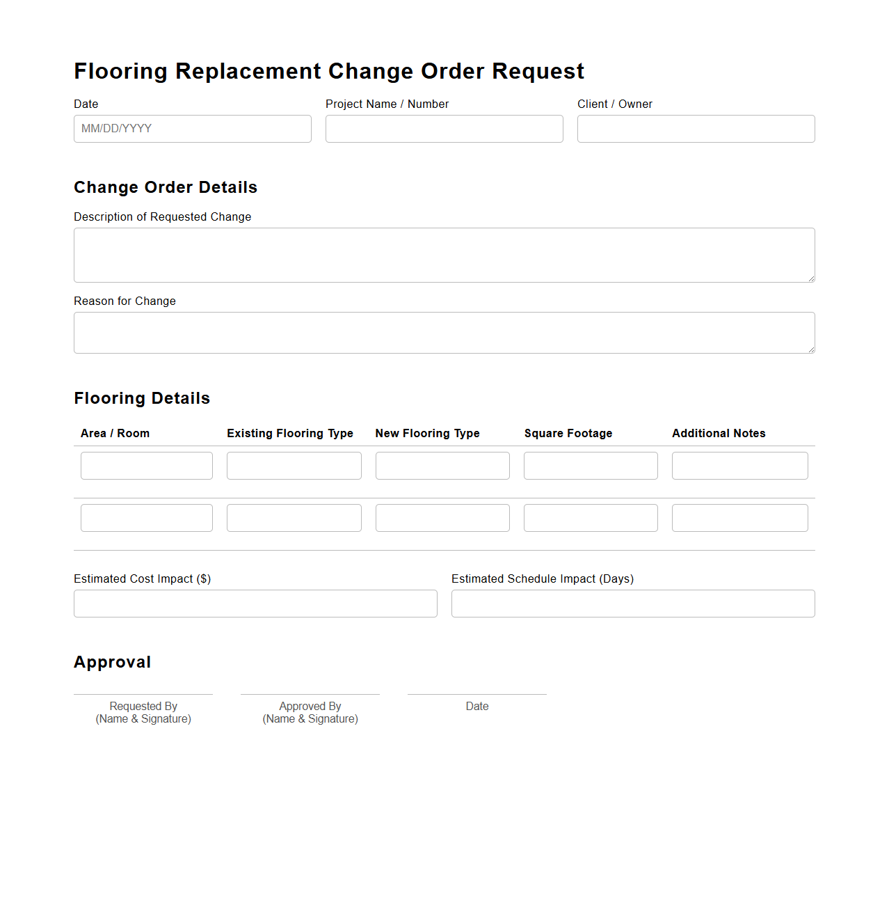 Flooring Replacement Change Order Request Format