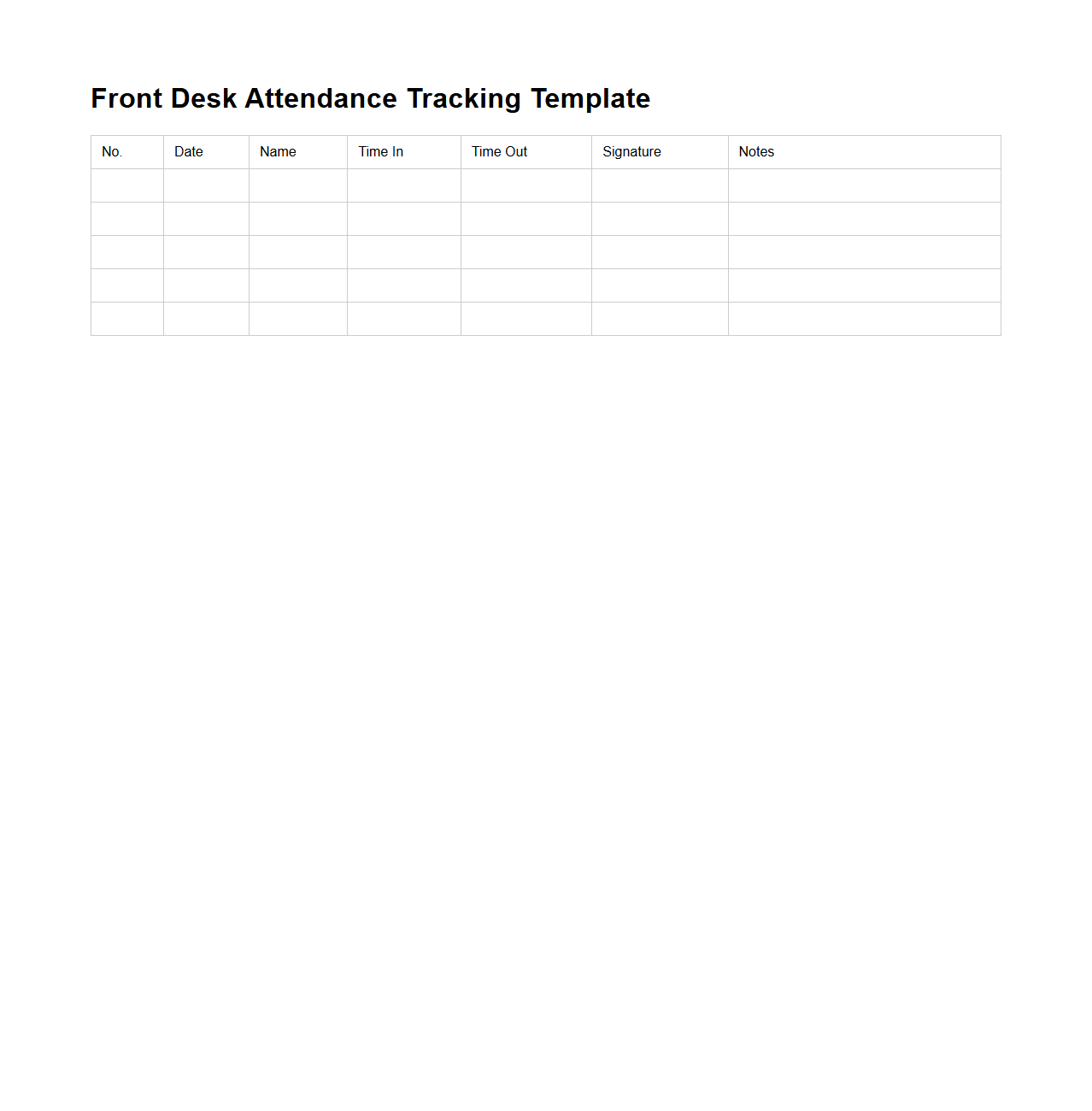 Front Desk Attendance Tracking Template