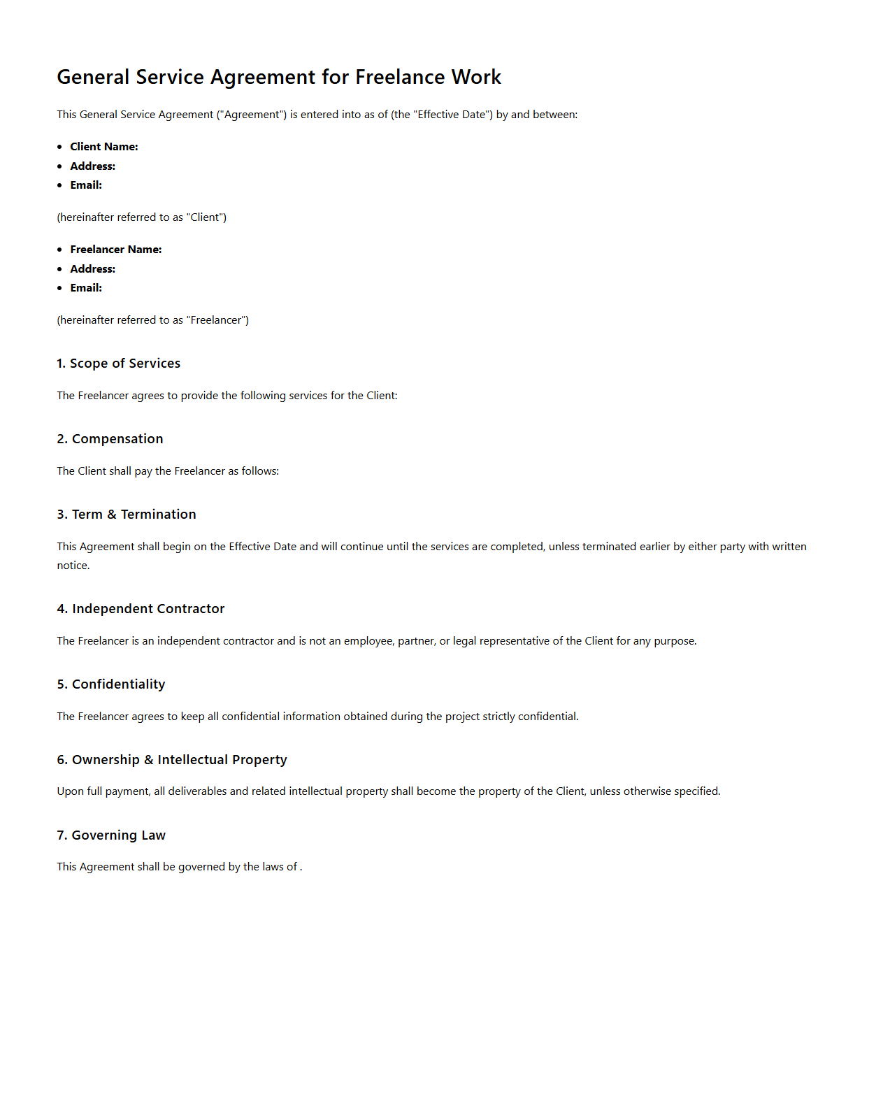 General Service Agreement for Freelance Work