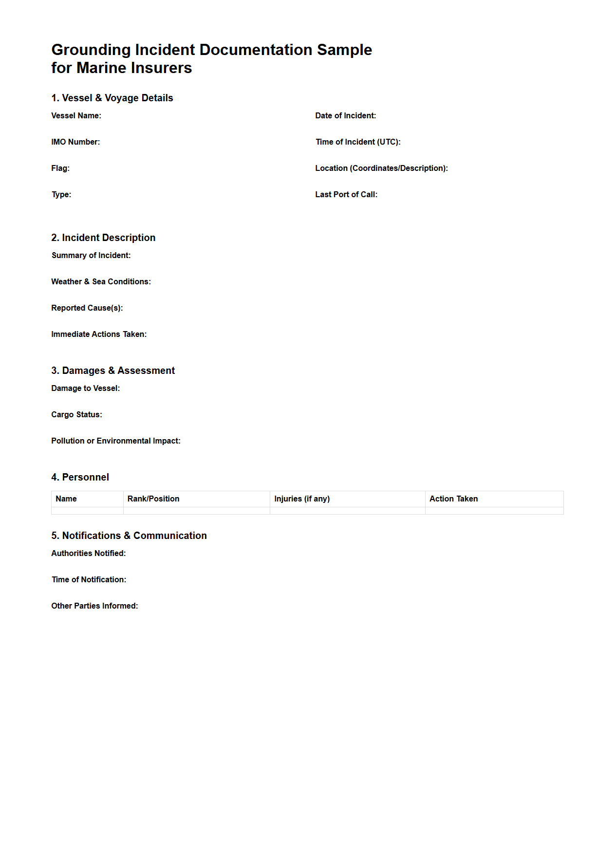 Grounding Incident Documentation Sample for Marine Insurers