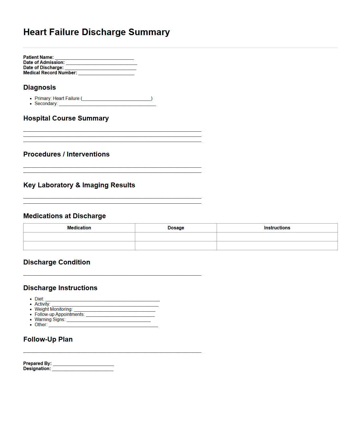 Heart Failure Discharge Summary Example