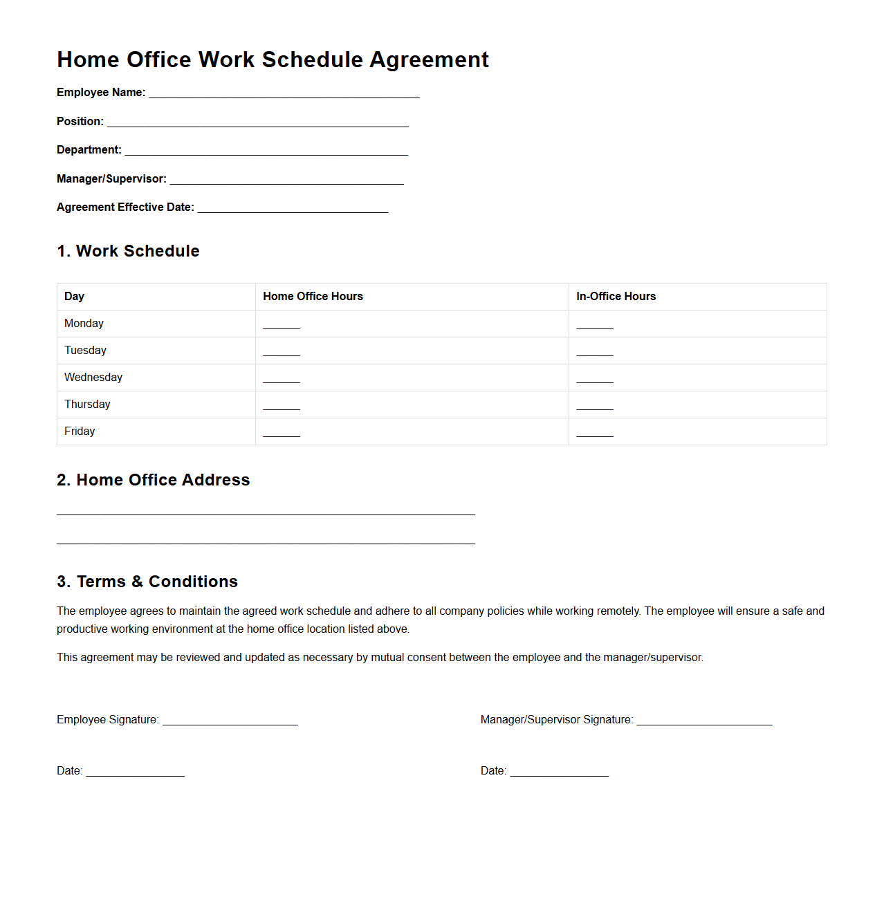 Home Office Work Schedule Agreement