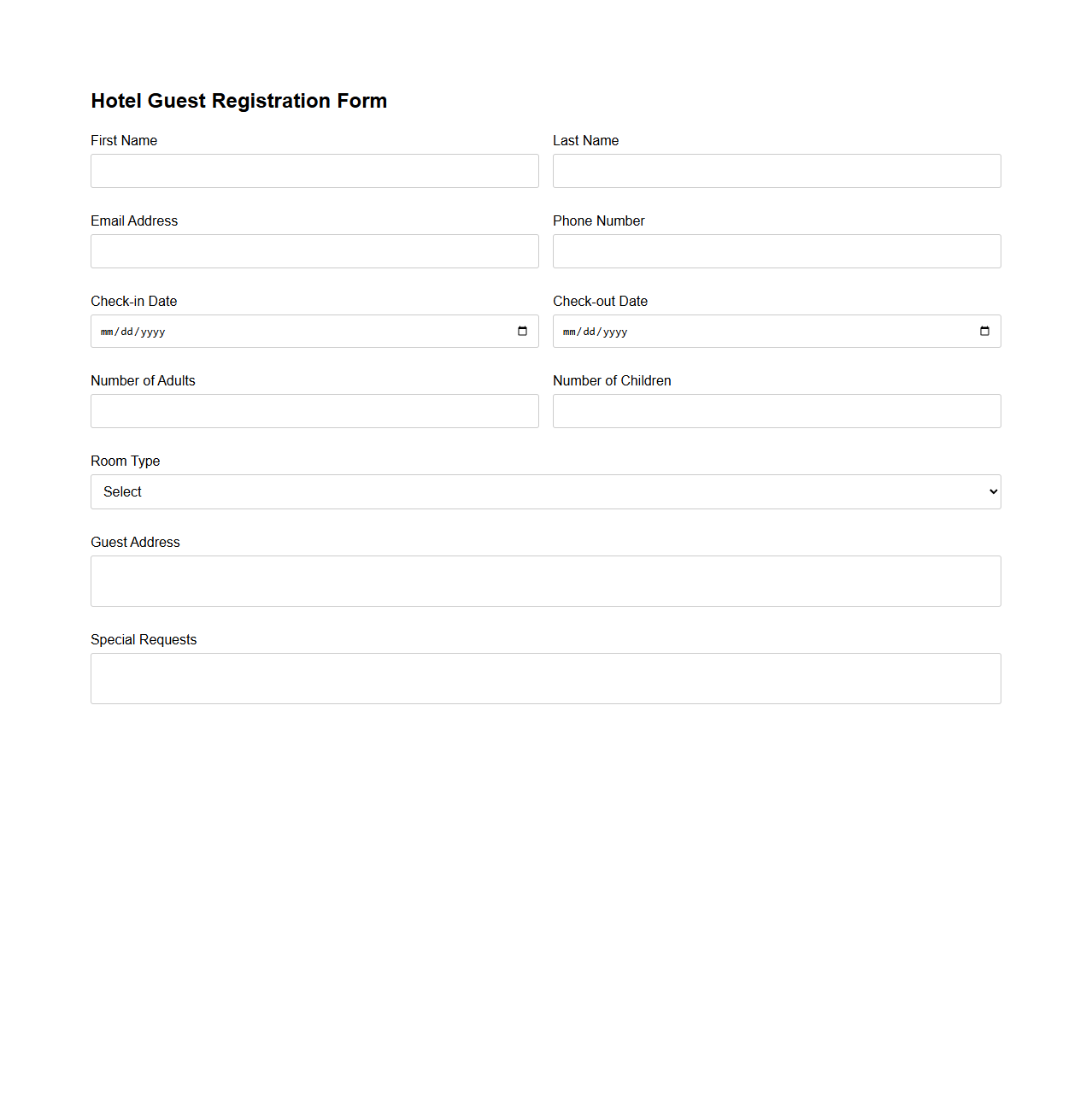Hotel Guest Registration Form Template