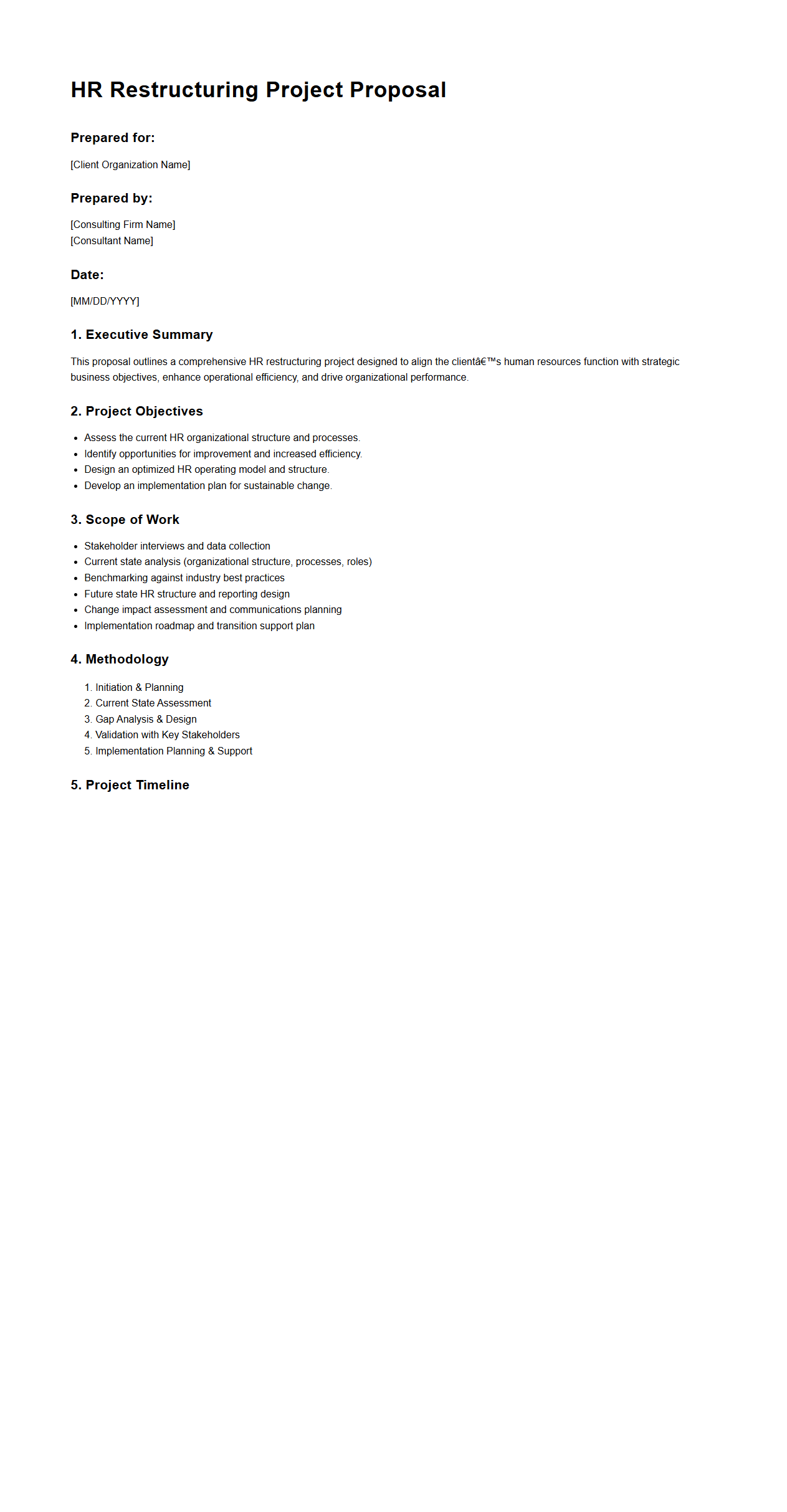 HR Restructuring Project Proposal for Consulting