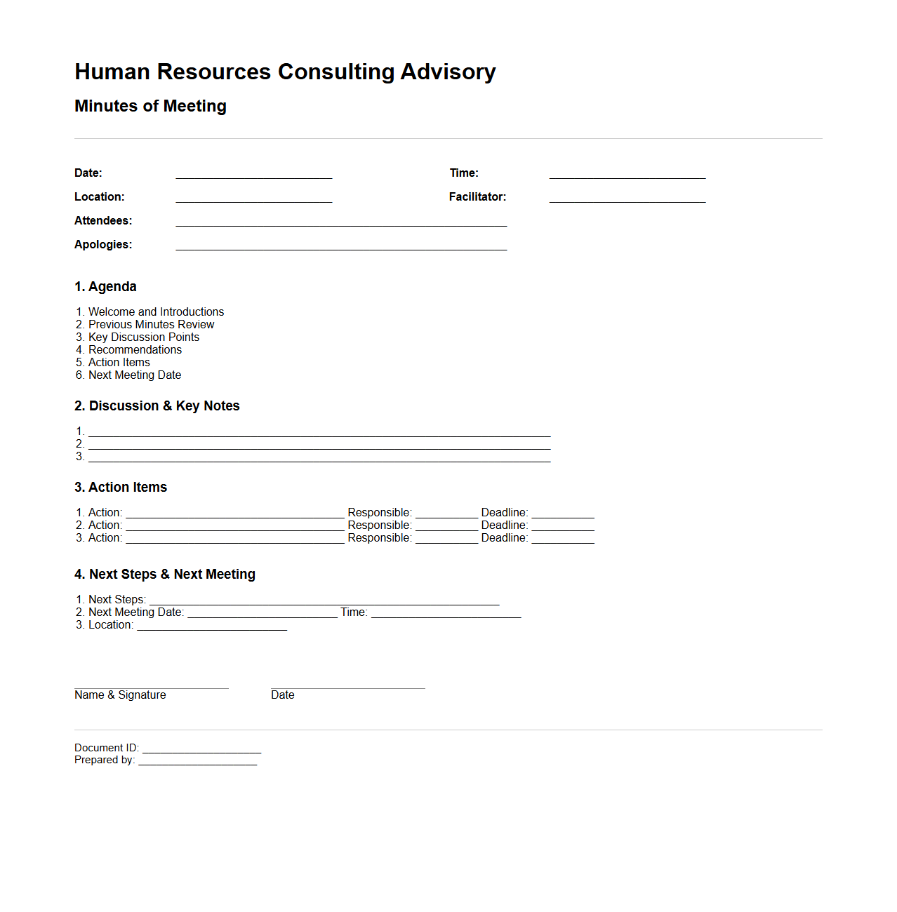 Human Resources Consulting Advisory Minutes Document