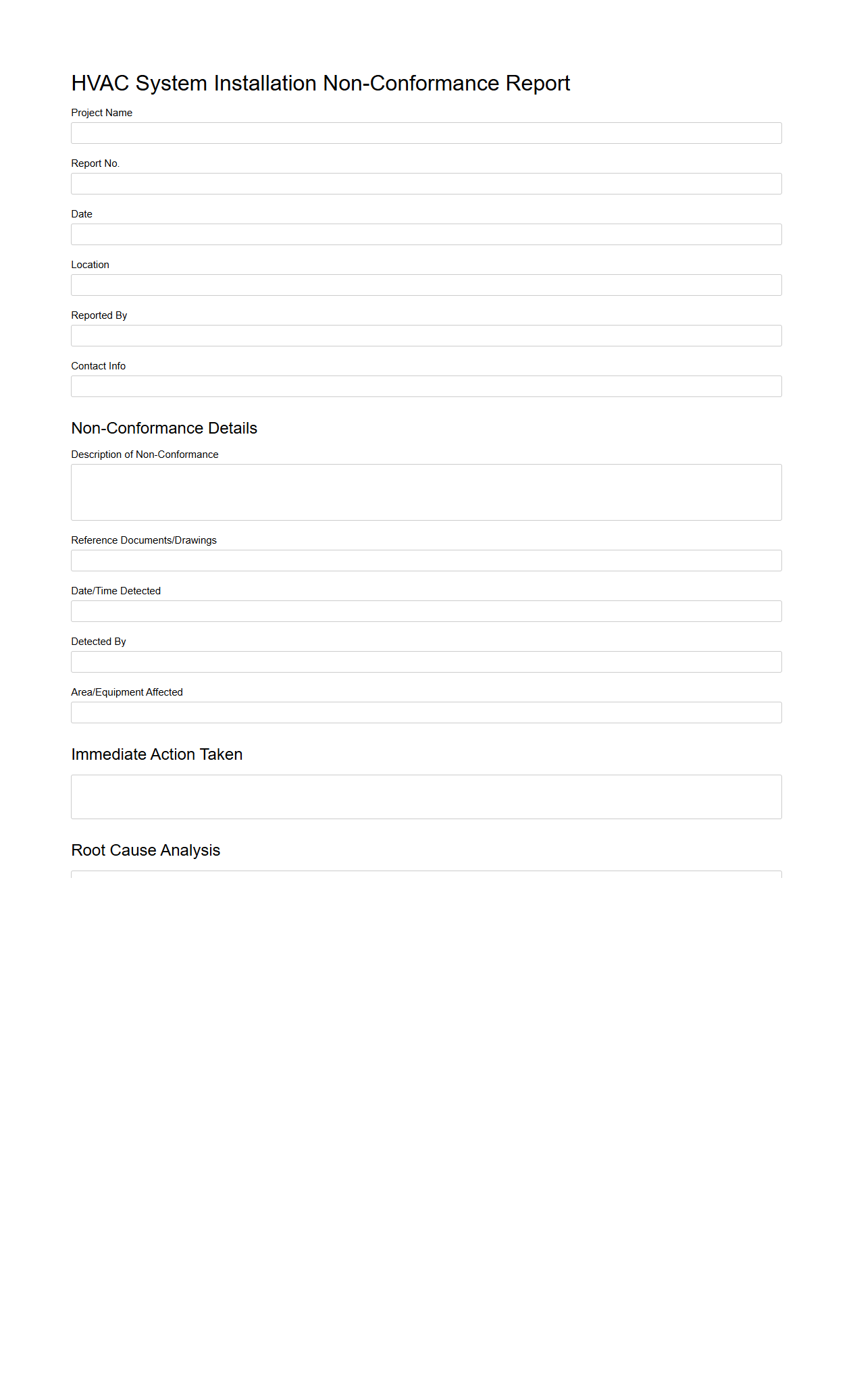 HVAC System Installation Non-Conformance Report