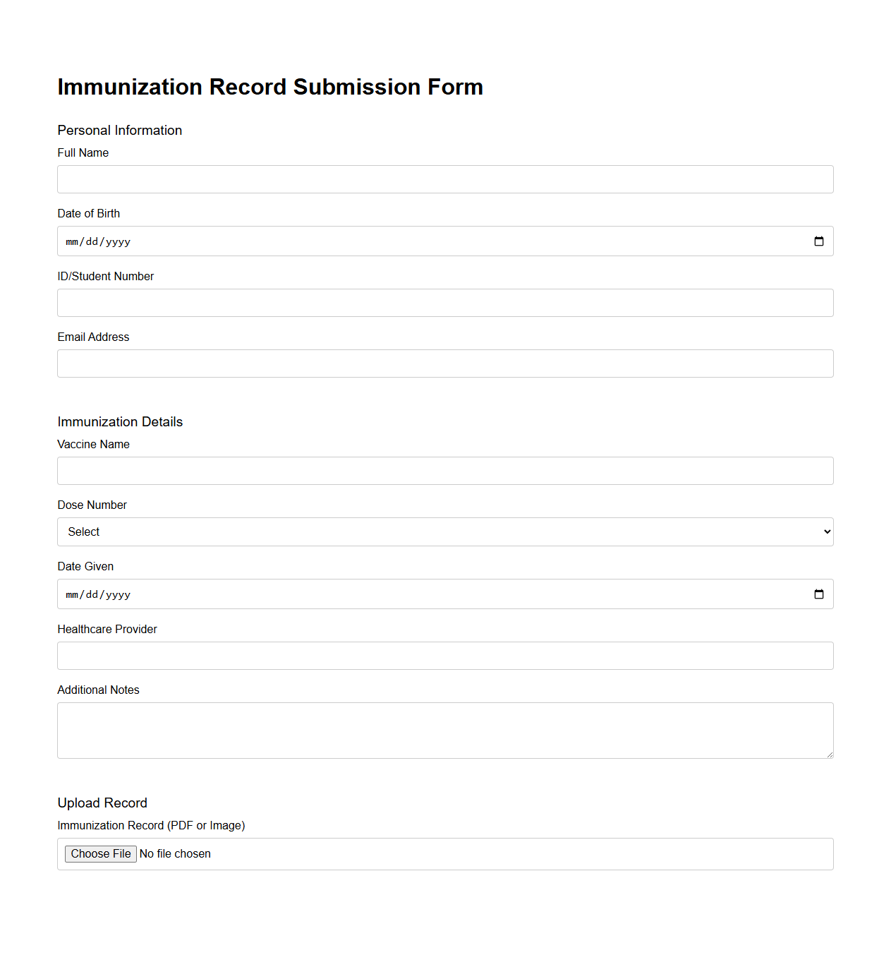 Immunization Record Submission Form