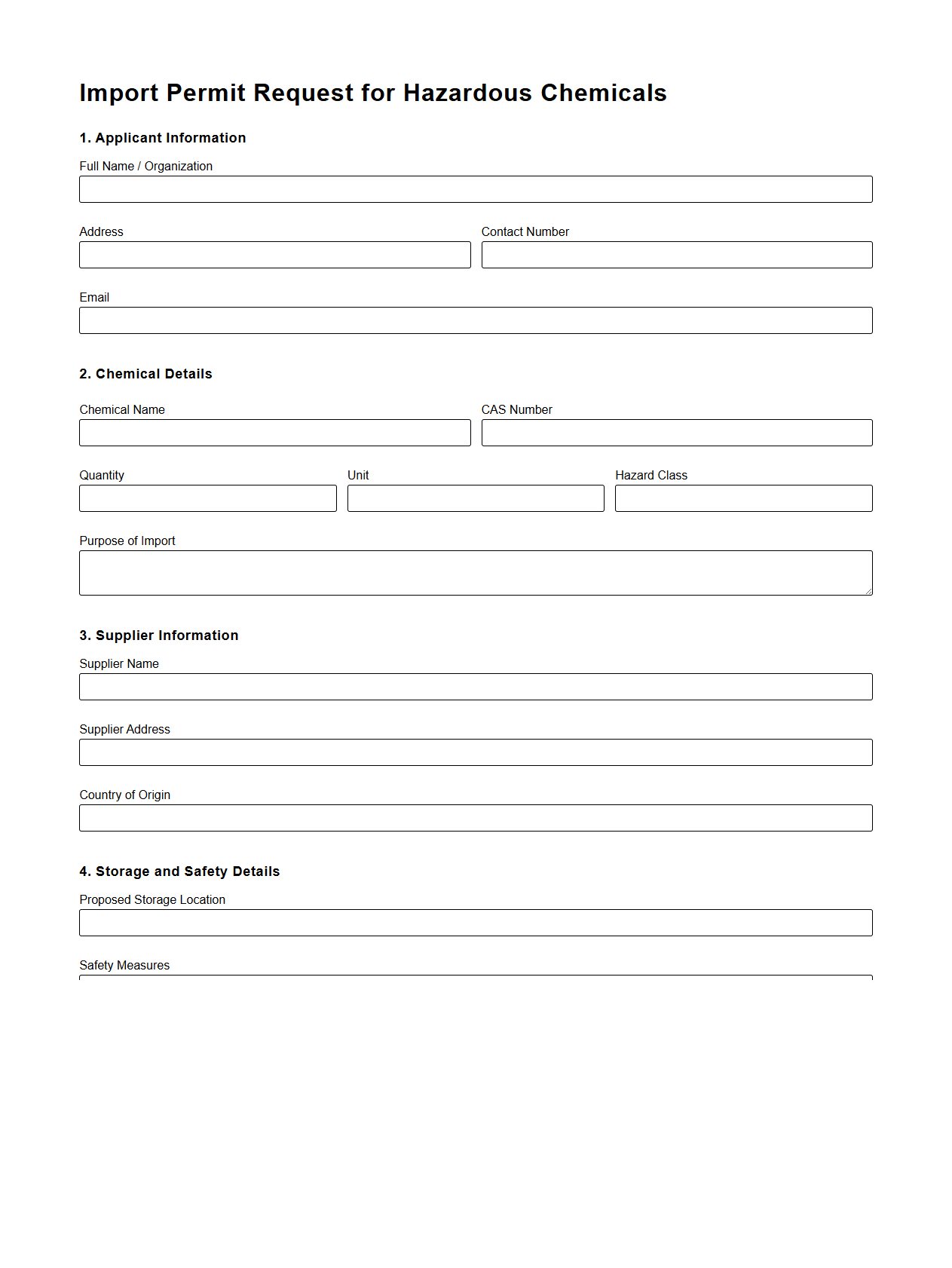 Import Permit Request for Hazardous Chemicals