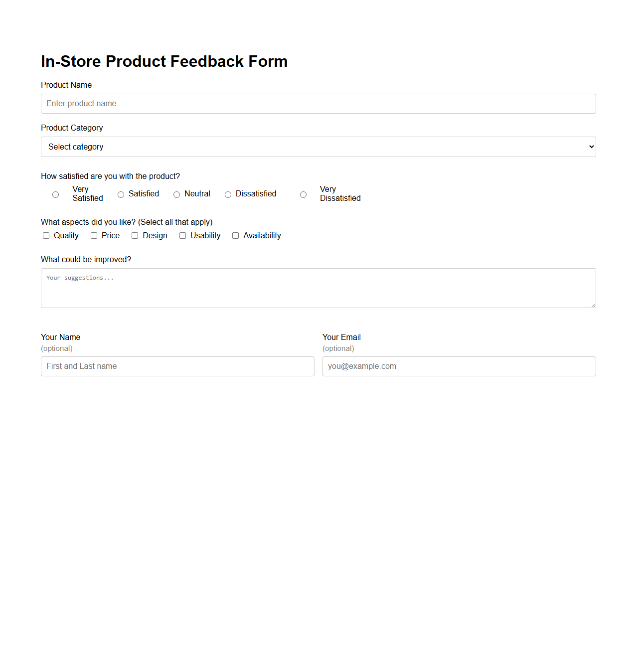 In-Store Product Feedback Form Example