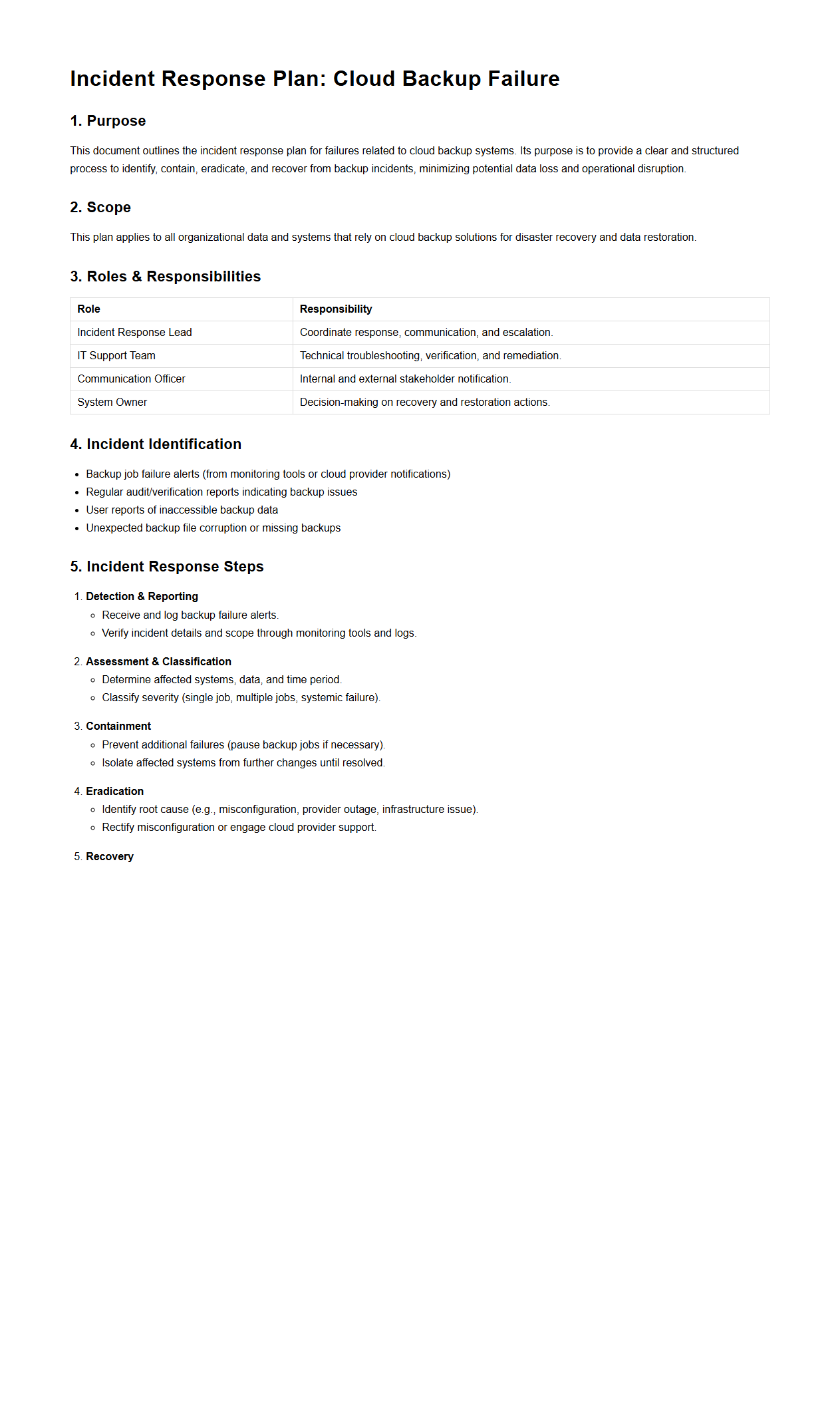Incident Response Plan for Cloud Backup Failures