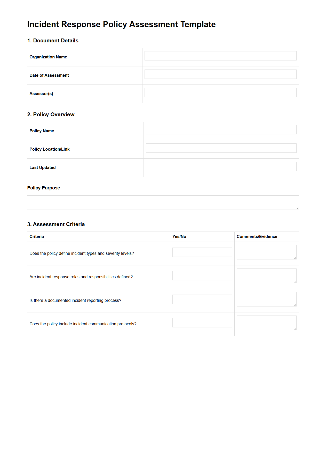 Incident Response Policy Assessment Template