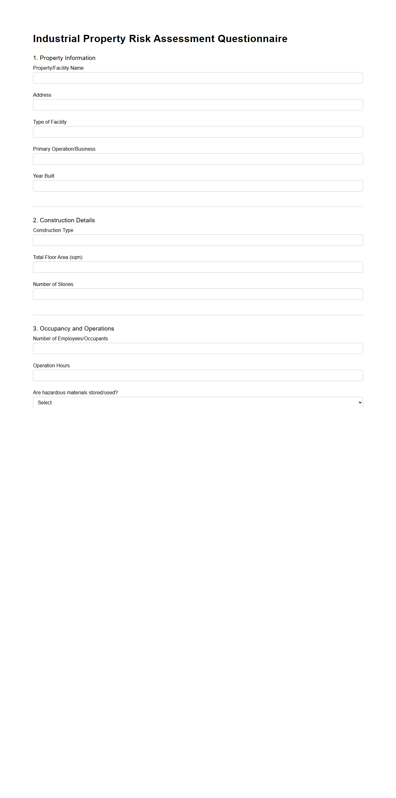 Industrial Property Risk Assessment Questionnaire