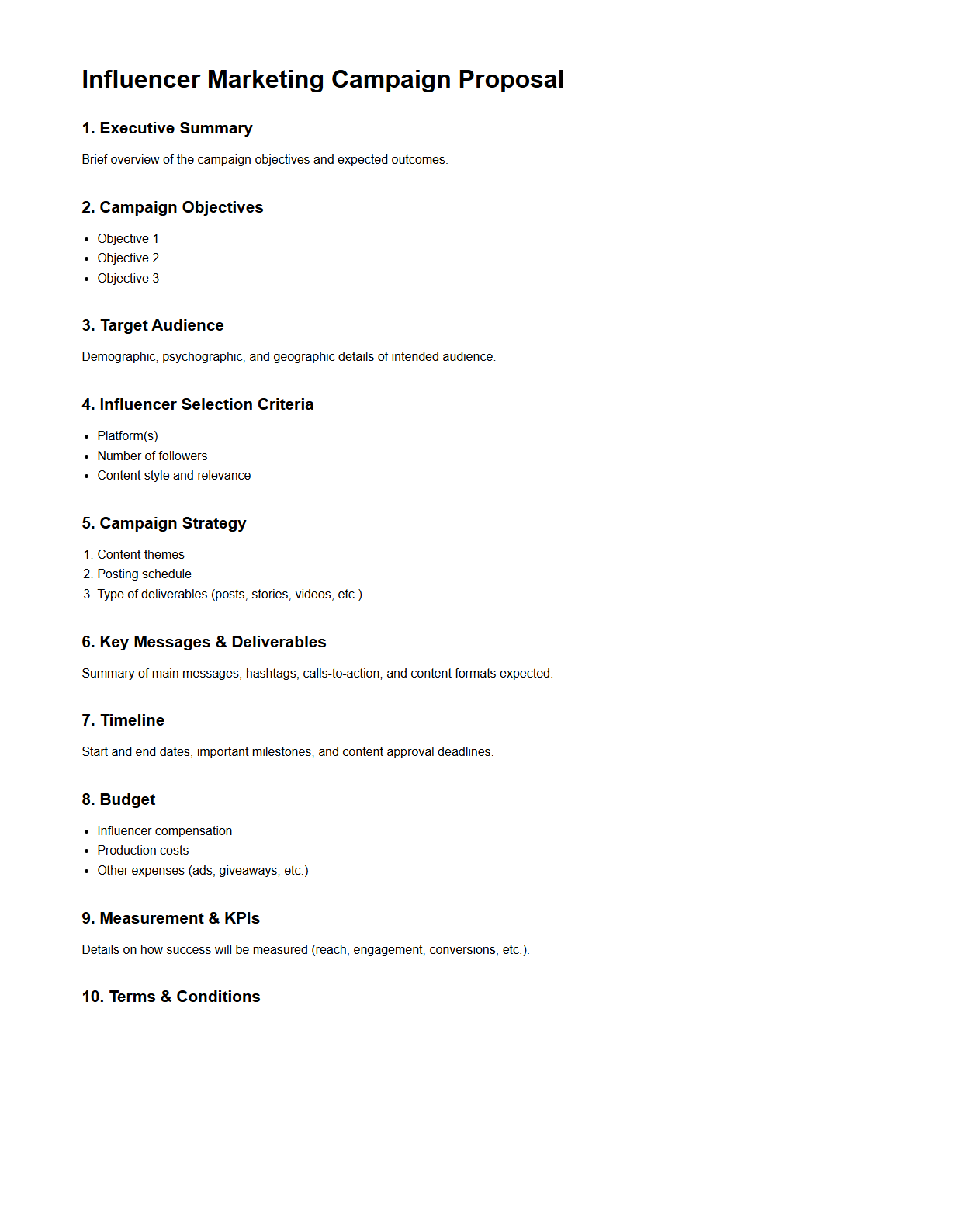 Influencer Marketing Campaign Proposal Structure