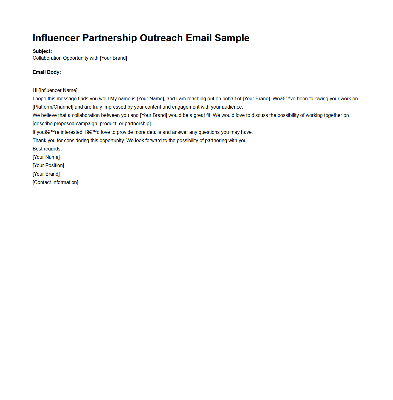 Influencer Partnership Outreach Email Sample