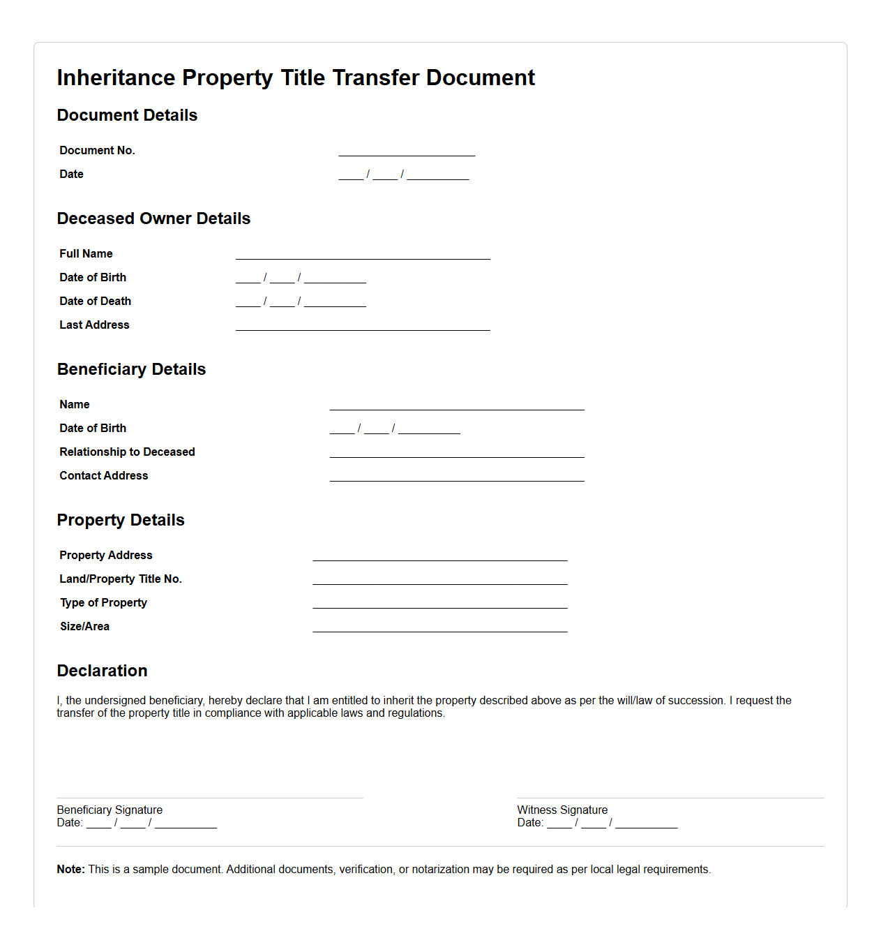 Inheritance Property Title Transfer Document Sample