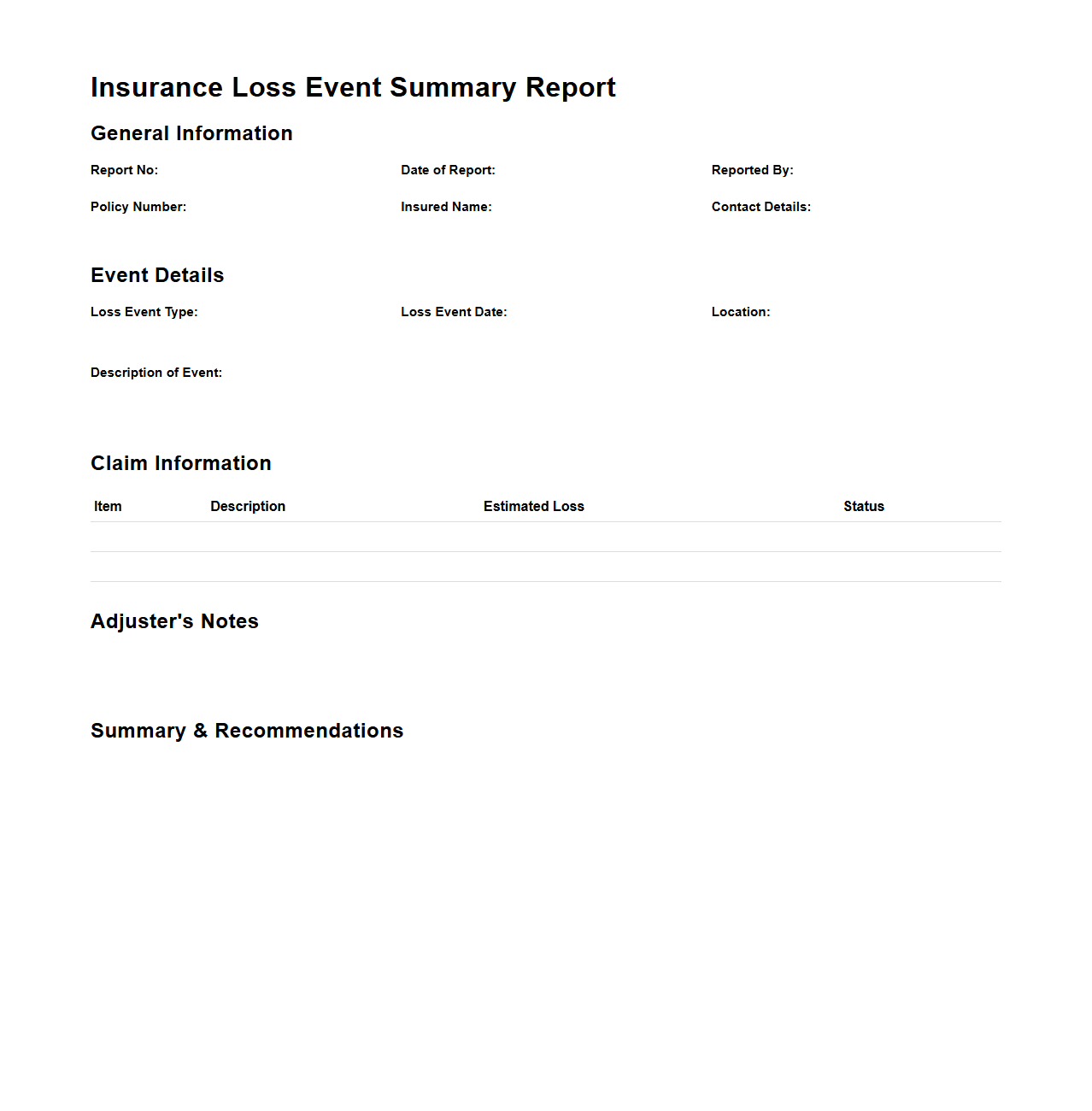 Insurance Loss Event Summary Report