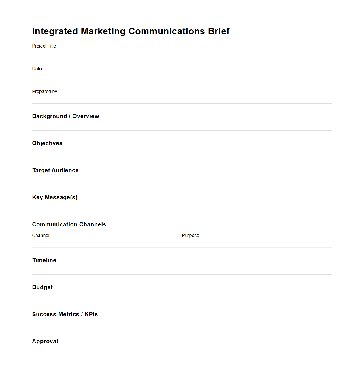 Integrated Marketing Communications Brief Sample