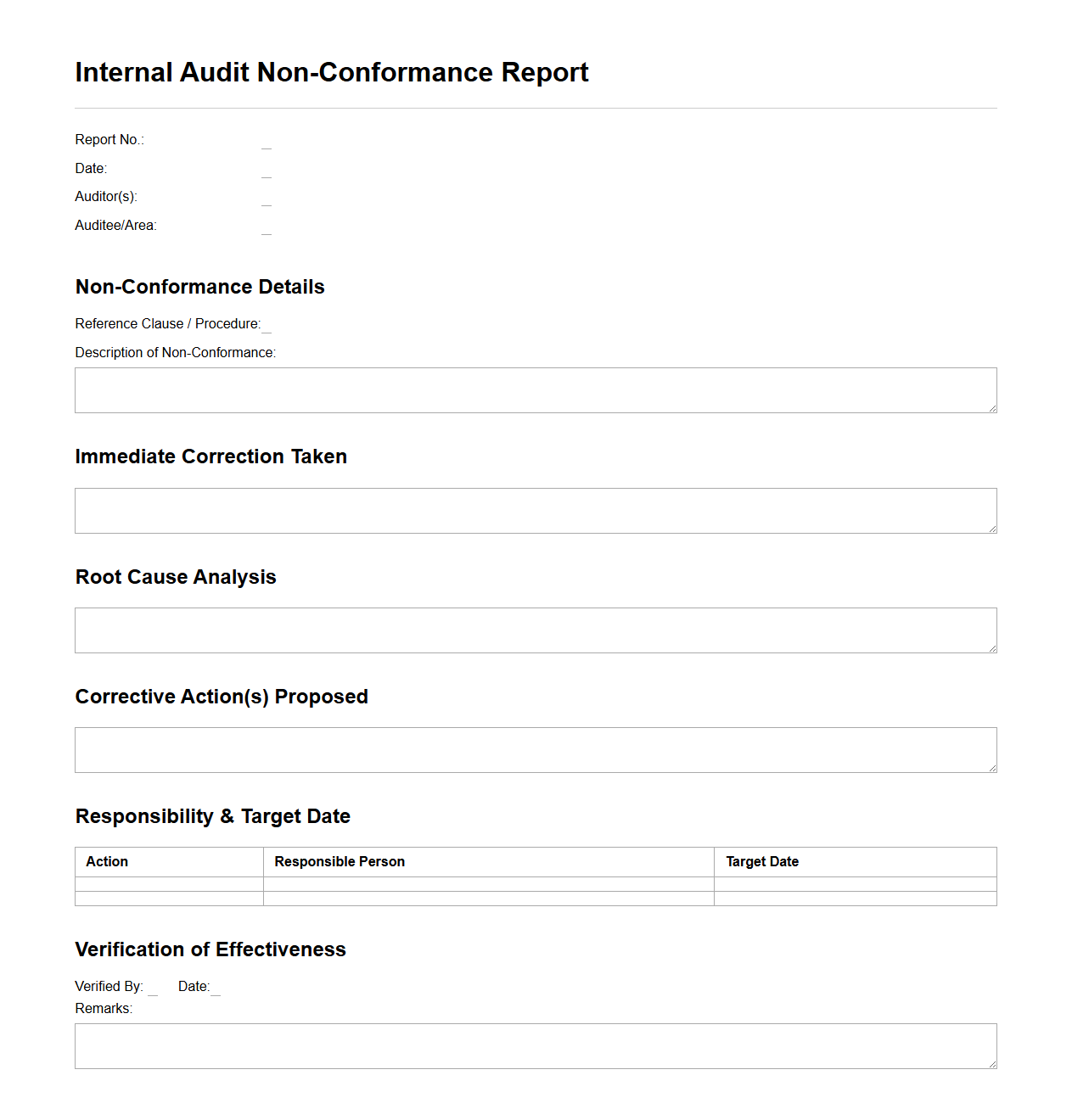 Internal Audit Non-Conformance Report Format