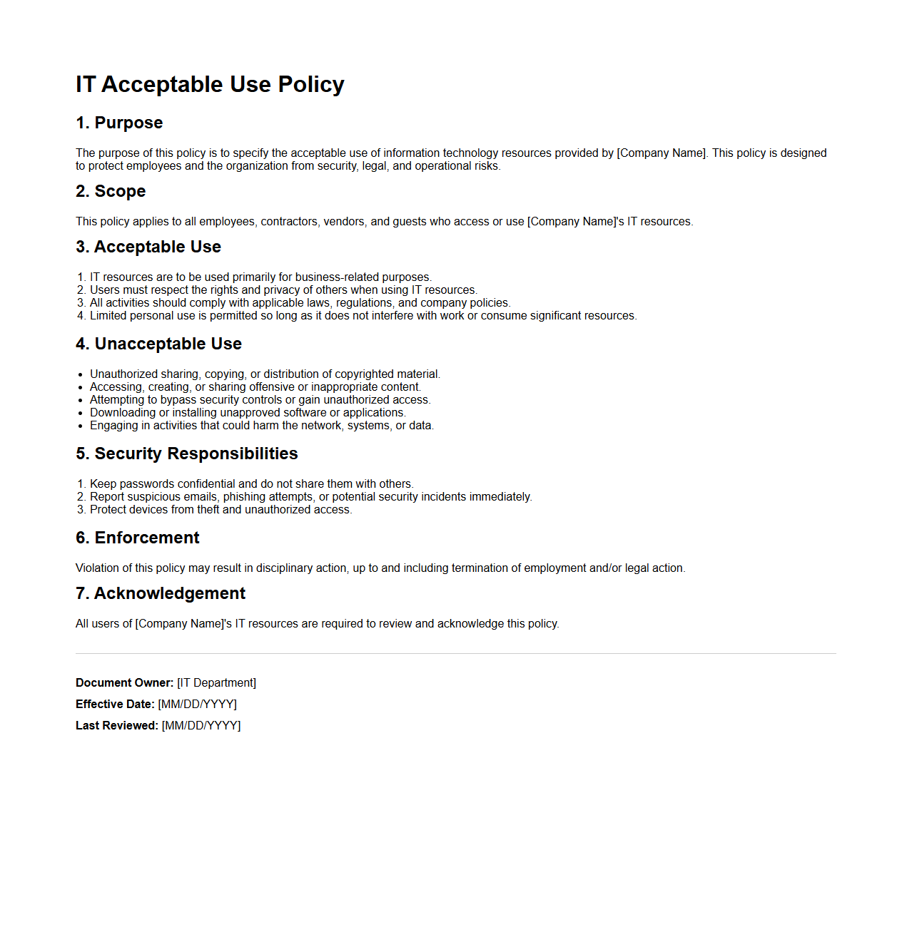 IT Acceptable Use Policy Example