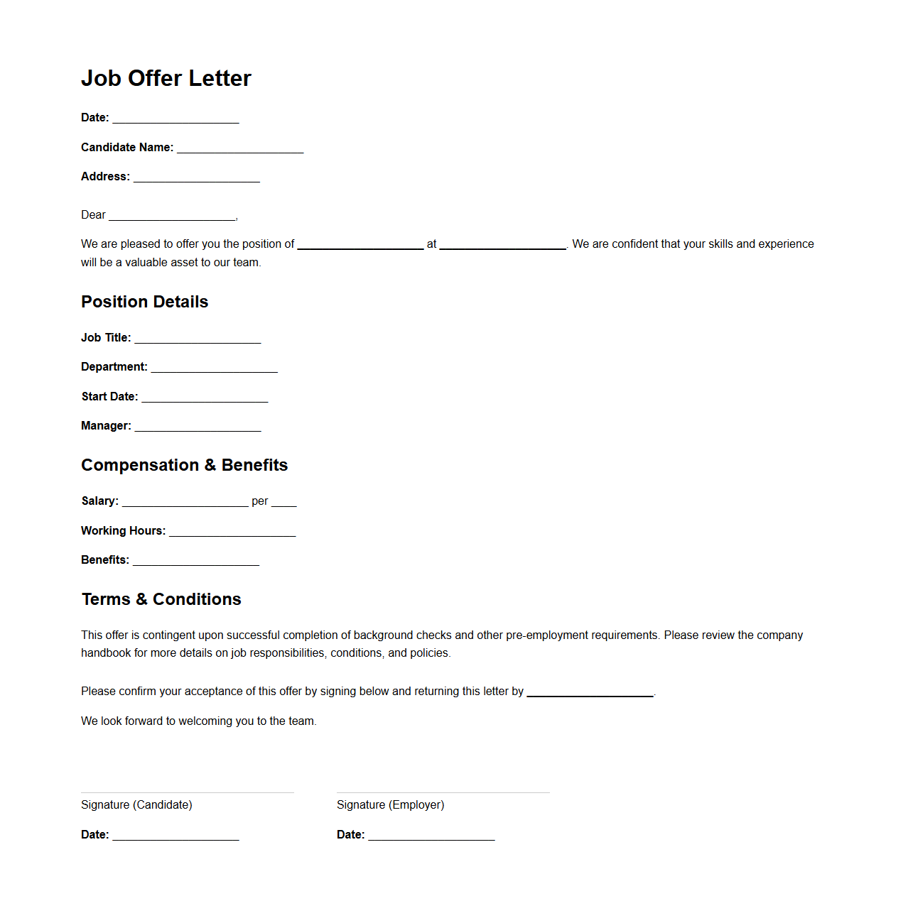 Job Offer Letter Template