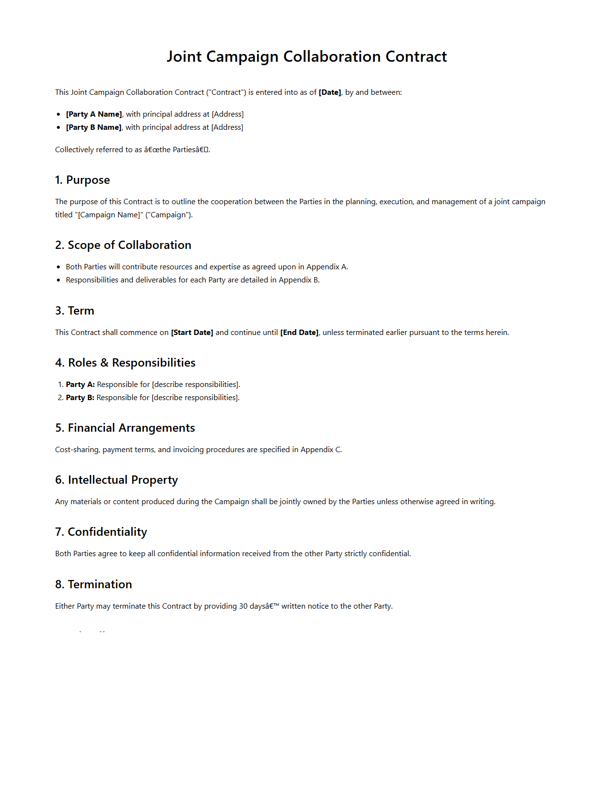 Joint Campaign Collaboration Contract Sample