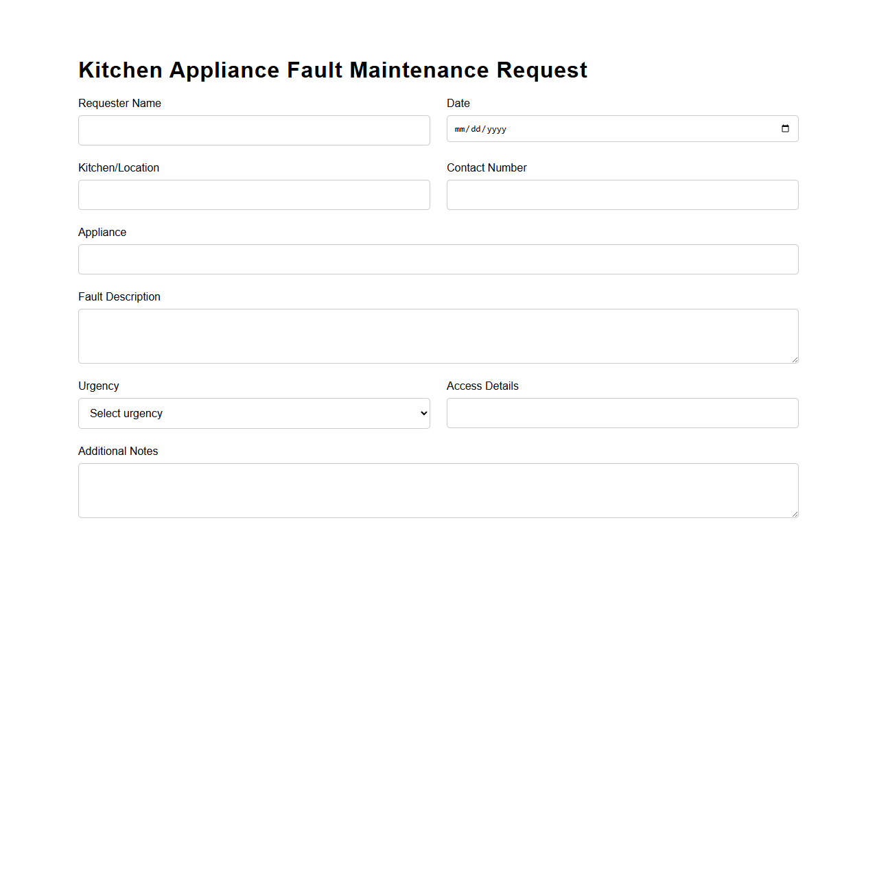 Kitchen Appliance Fault Maintenance Request