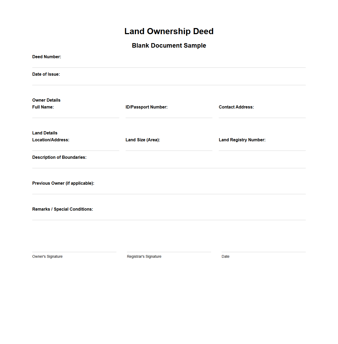 Land Ownership Deed Template