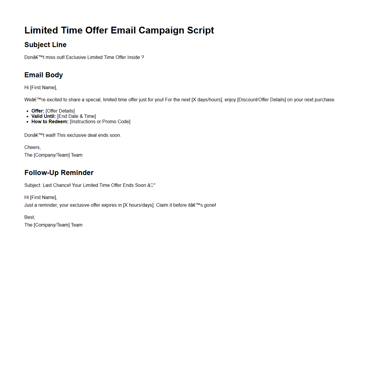 Limited Time Offer Email Campaign Script