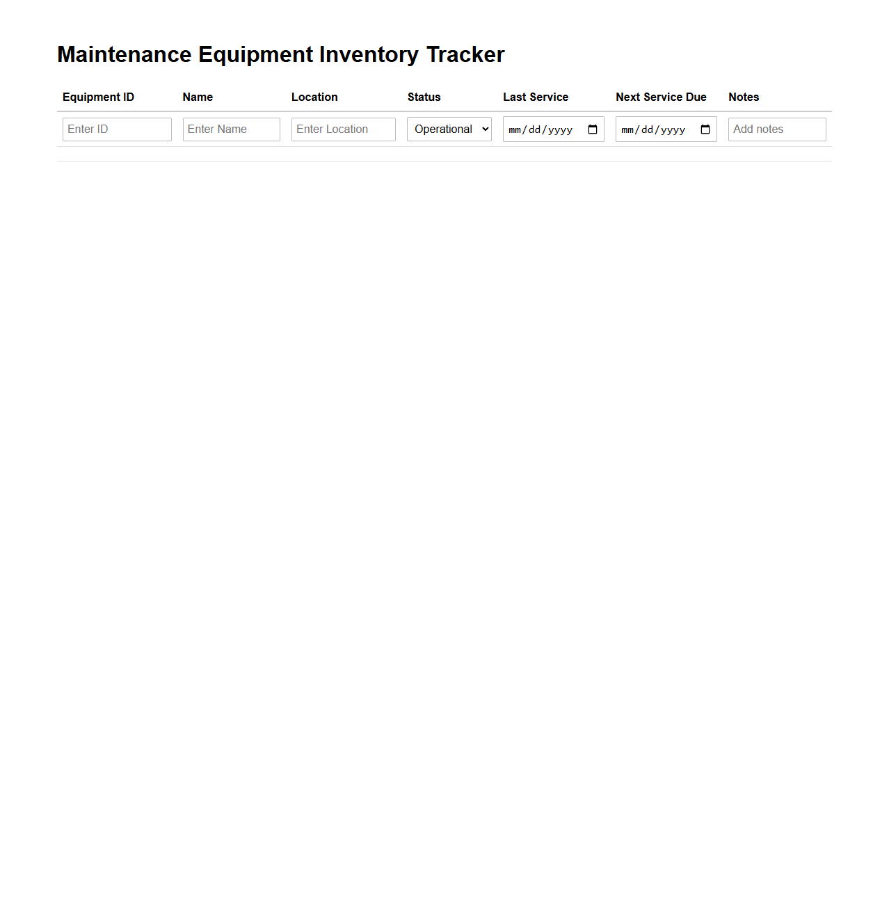 Maintenance Equipment Inventory Tracker
