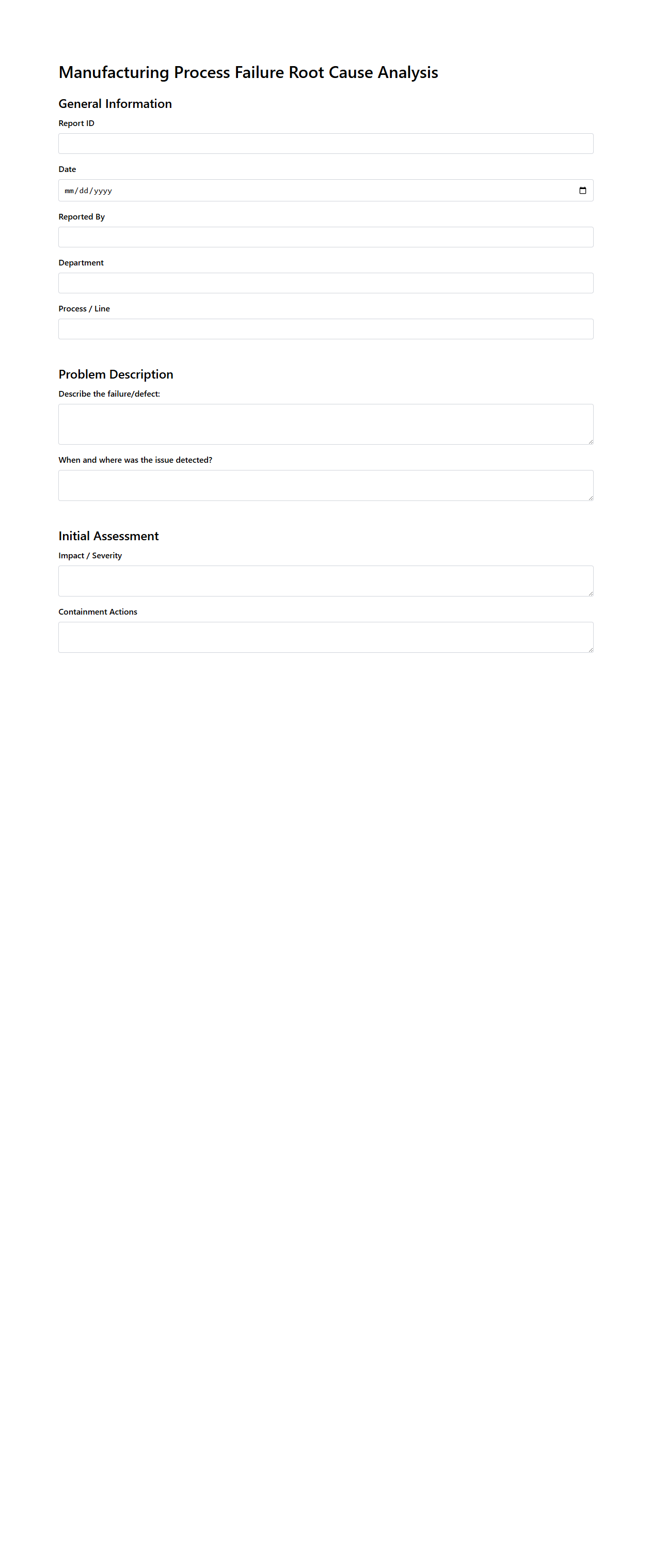Manufacturing Process Failure Root Cause Analysis Template
