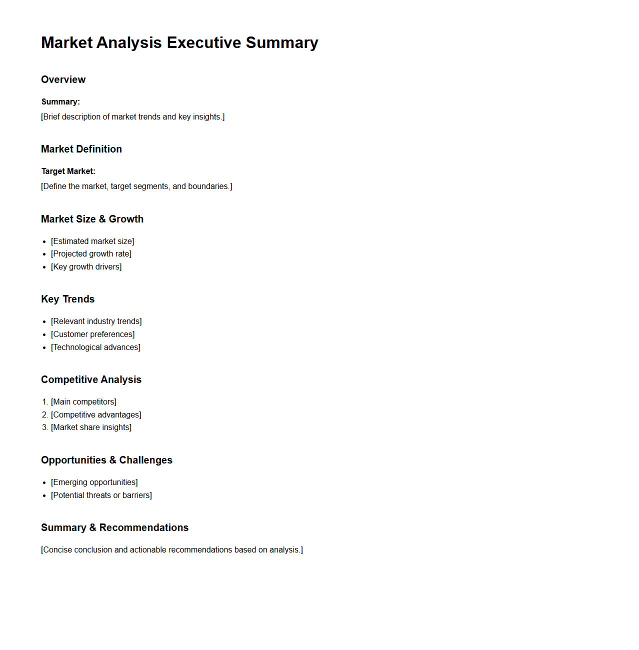 Market Analysis Executive Summary Template