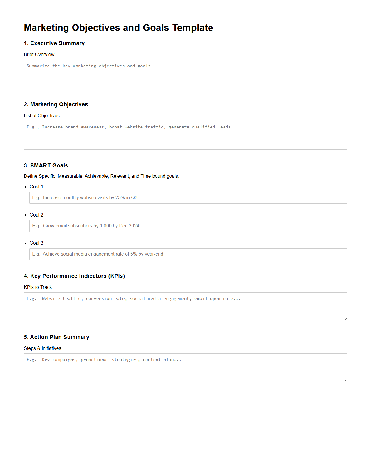 Marketing Objectives and Goals Template