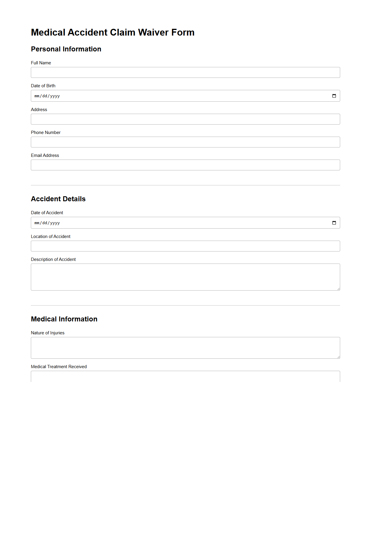 Medical Accident Claim Waiver Form