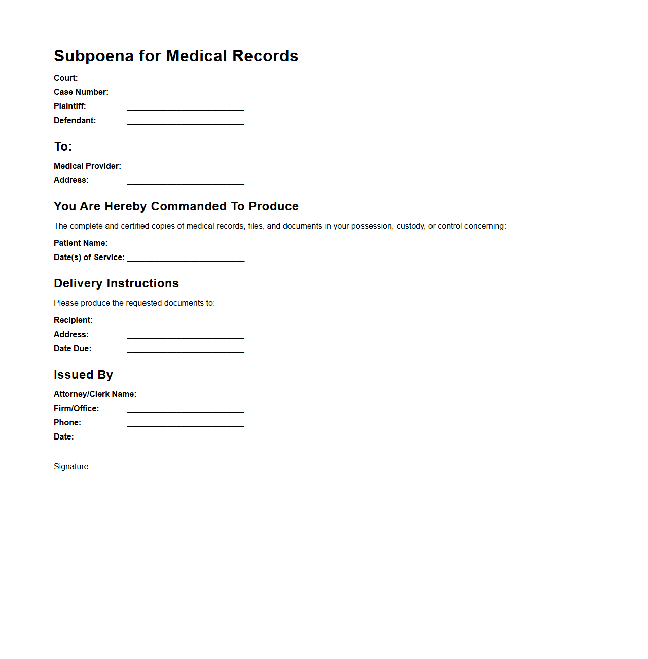 Medical Records Subpoena Document Sample
